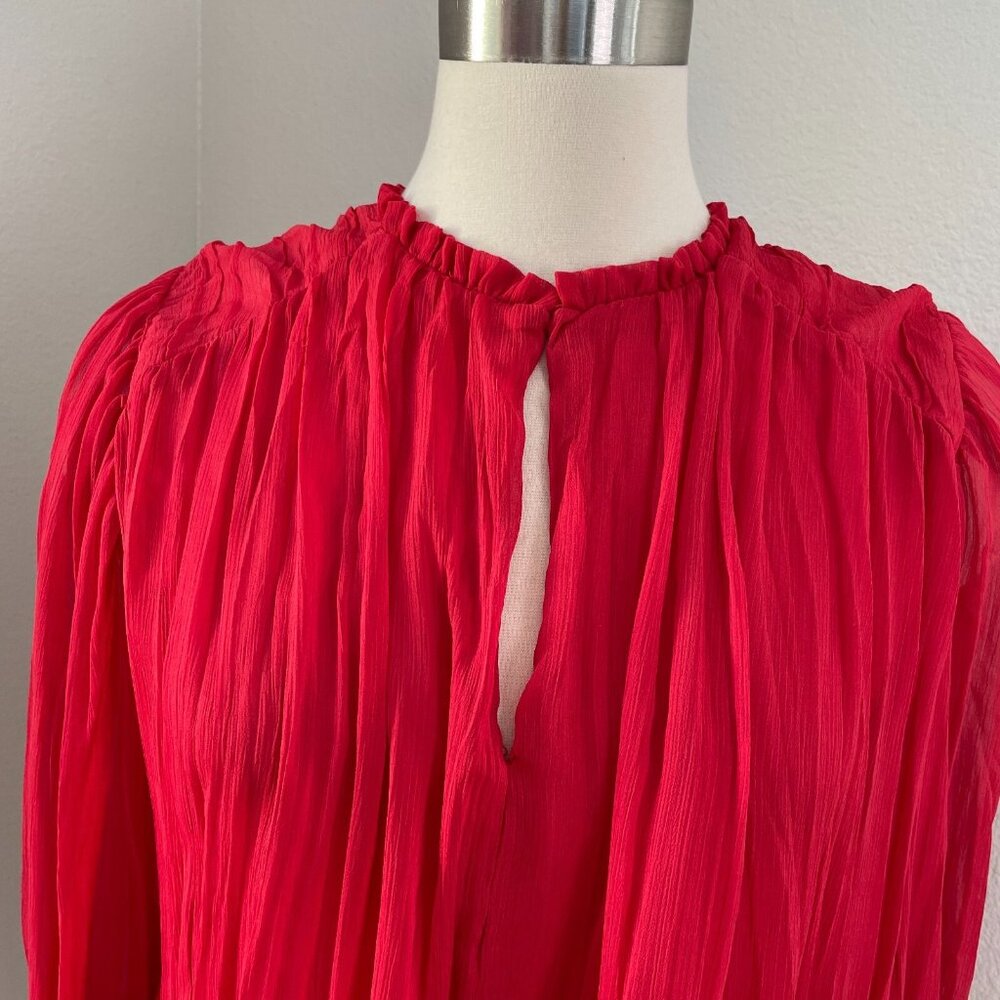 Zara‎ Womens XS Red Chiffon Pleated Blouse 3/4 Sleeve Shirt Top - Picture 2 of 14